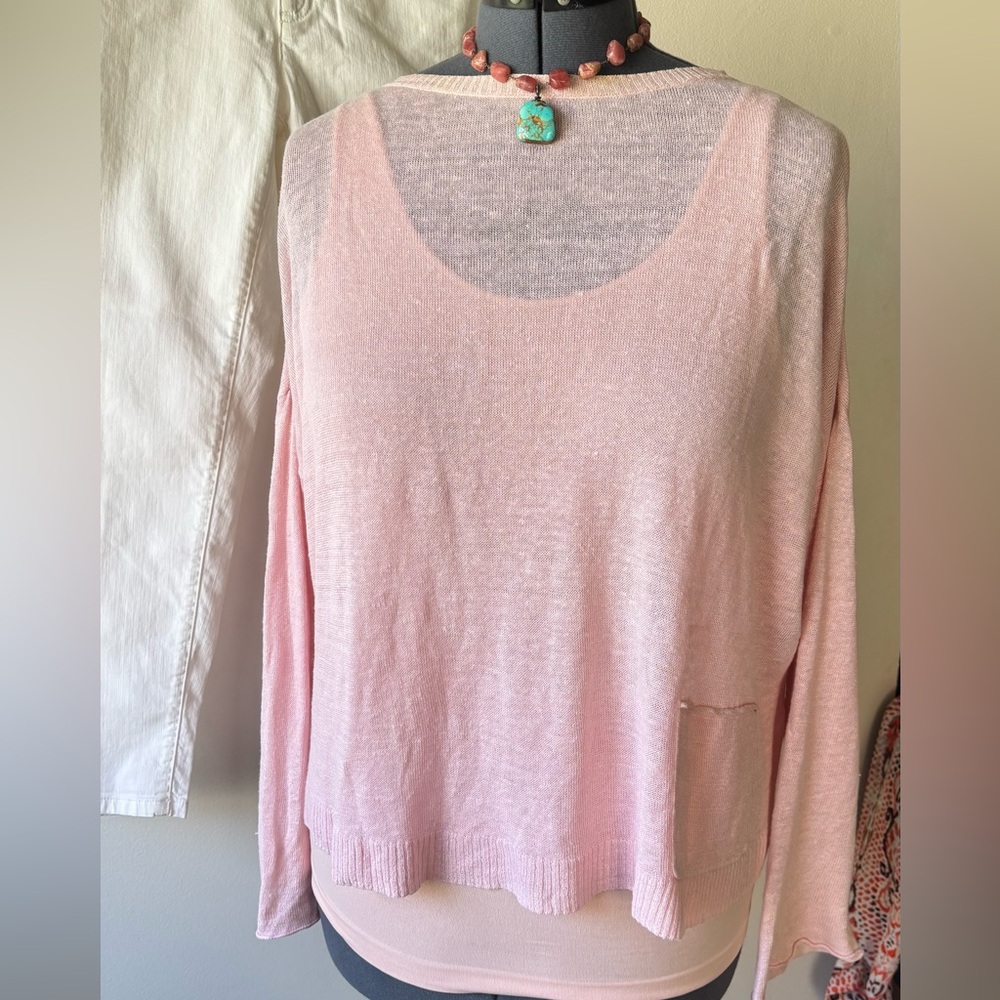 Eileen Fisher Organic Linen Pink Drop Shoulder Long Sleeve Top